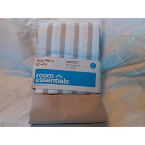 ROOM ESSENTIALS 2 PACK BODY PILLOW COVERS, 20" X 50" TAN AND WHITE